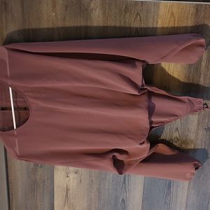 Express plum partially sheer blouse bodysuit L